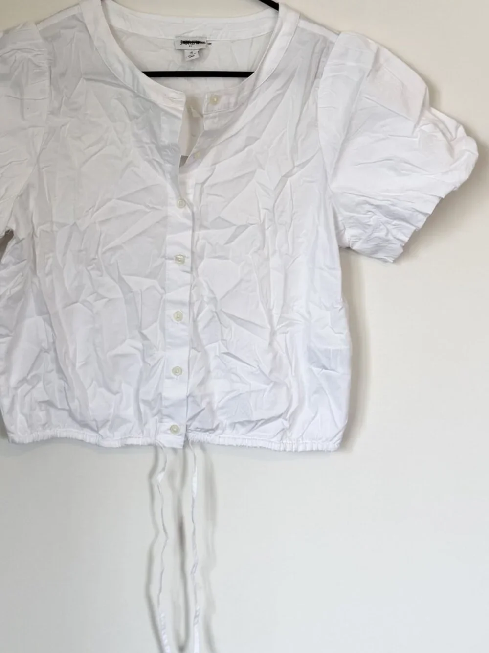 NWT J.Crew White Puff Sleeve Tie Waist Top - Size: Small